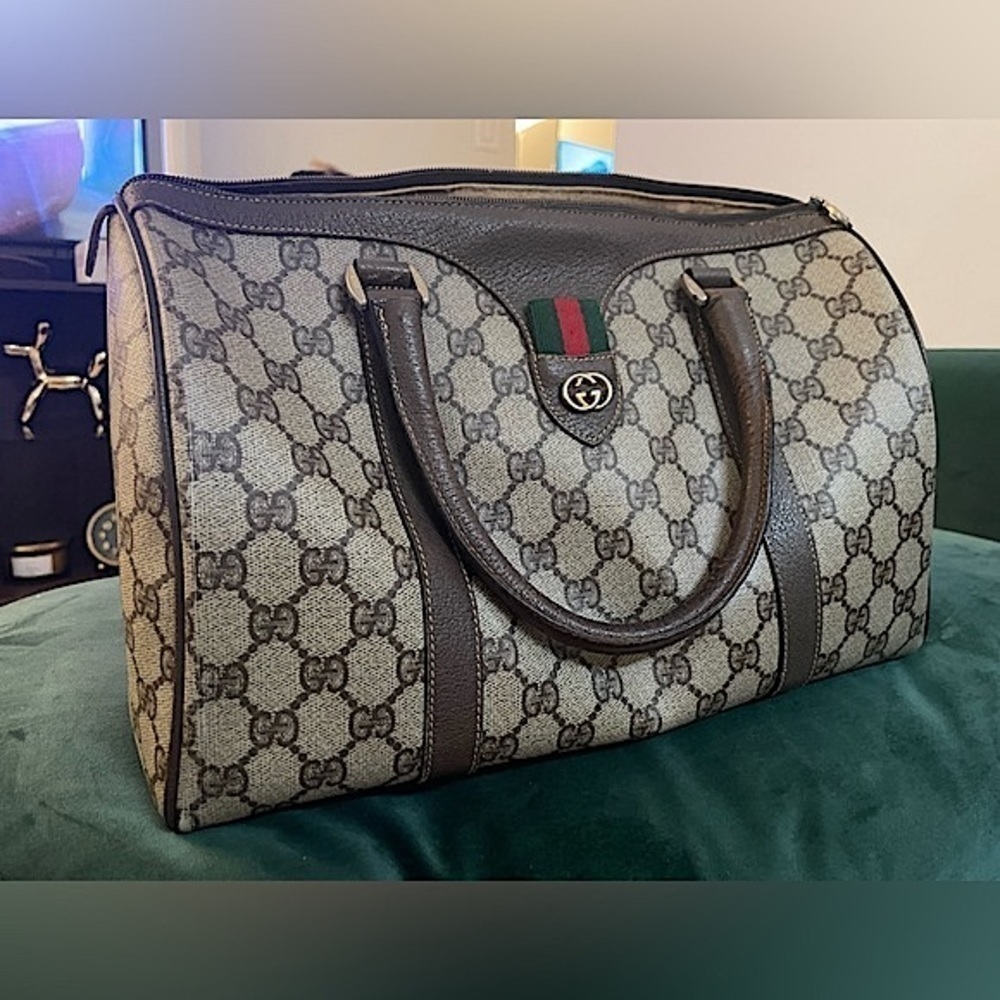 1980s Gucci GG Supreme Boston Speedy Carryall Handbag